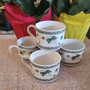 Set Of 4 Sango Ivy Charm Green and White Botanical Mug / Tea Cup